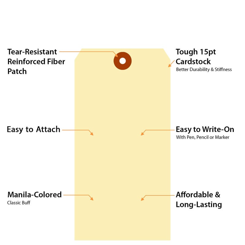 SmartSign Blank Manila Shipping Tags - Pack of 100, Size-10, 15pt Thick Cardstock Tag, 7.25 x 3.625 inch Paper Hang Tags with Reinforced Fiber Patch (No Attachment) - Image 4